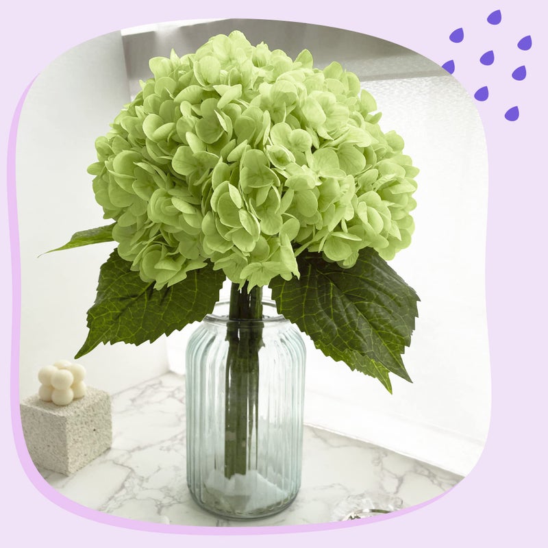 Yatim 21In Bottle Green Artificial Hydrangea Flowers 5 Pcs Real Touch 3D Print Latex Flowers for Wedding Centerpieces Bouquets DIY Floral Decor Home Decoration with Stems - Image 5