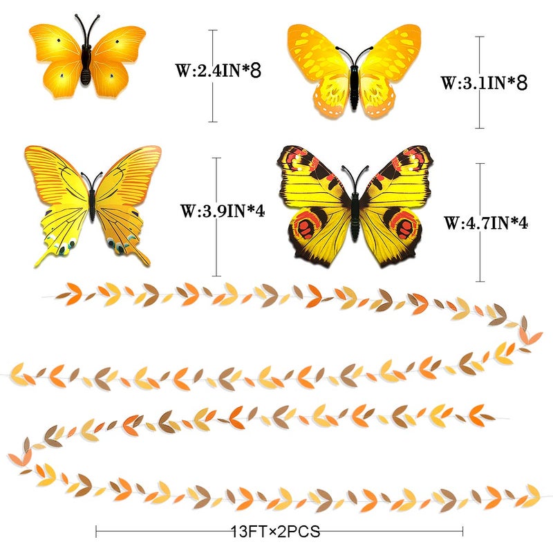 pinkblume Fall Party Decorations Kit Yellow Orange Brown Paper Hanging Fans Lantern Flowers Pom Pom With 3D Butterfly Autumn Leaves Garland For Wedding Bridal Shower Birthday Harvest Thanksgiving Party Supplies - Image 3