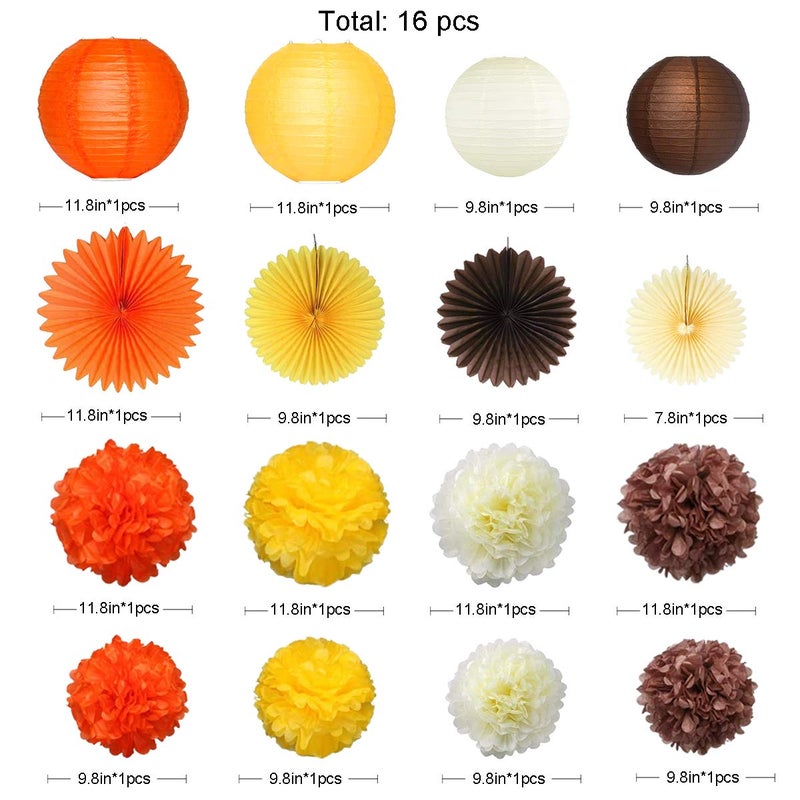 pinkblume Fall Party Decorations Kit Yellow Orange Brown Paper Hanging Fans Lantern Flowers Pom Pom With 3D Butterfly Autumn Leaves Garland For Wedding Bridal Shower Birthday Harvest Thanksgiving Party Supplies - Image 2