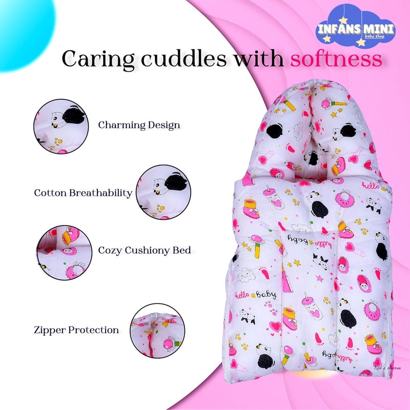 Infans Mini Panda Mini 3 in 1 Babys Cotton Bed Cum Carry Bed Printed Baby Sleeping BagBaby BedInfant Portable for Unisex Easily Portable Light Weight Carry for New Born 04 Months OldPink - Image 4