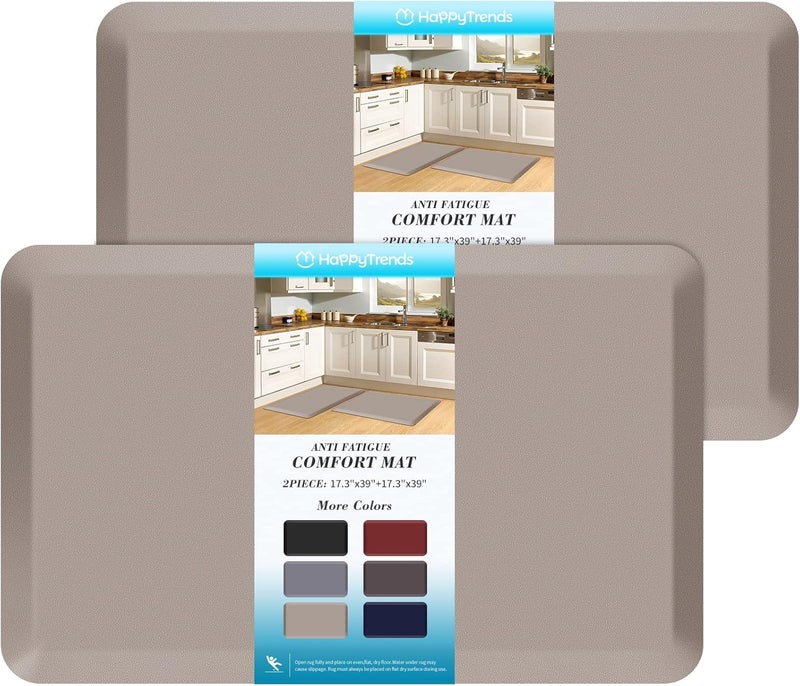 HappyTrends 2 PCS Kitchen Mat Cushioned Anti-Fatigue Floor Mat, Heavy Duty Ergonomic Comfort Foam Standing Mat, Waterproof Non-Slip Kitchen Rugs for Home, Office, Laundry,Khaki - Image 1