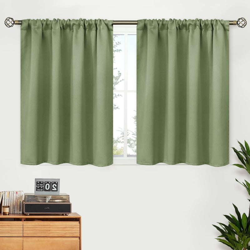 BGment بئسة زيتون أخضر الستائر القصيرة القصيرة بطول 36 بوصة لنافذة المطبخ - قضيب الجيب الحراري المعزول غرفة صغيرة الستائر غامق لغرفة نوم الطابق السفلي RV 42 × 36 بوصة 2 لوحات - Image 1