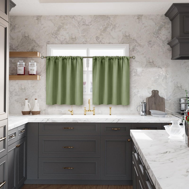 BGment بئسة زيتون أخضر الستائر القصيرة القصيرة بطول 36 بوصة لنافذة المطبخ - قضيب الجيب الحراري المعزول غرفة صغيرة الستائر غامق لغرفة نوم الطابق السفلي RV 42 × 36 بوصة 2 لوحات - Image 2