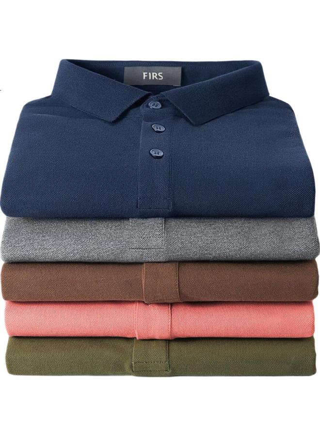 FIRS 100% Pure Cotton T-Shirt For Men, Long Sleeve, Spring And Autumn, Business Casual, Solid Color, Commuter Style, Turn-Down Collar, Smooth Embroidered Undershirt - Image 2