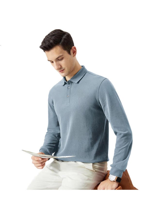 FIRS 100% Pure Cotton T-Shirt For Men, Long Sleeve, Spring And Autumn, Business Casual, Solid Color, Commuter Style, Turn-Down Collar, Smooth Embroidered Undershirt - Image 1