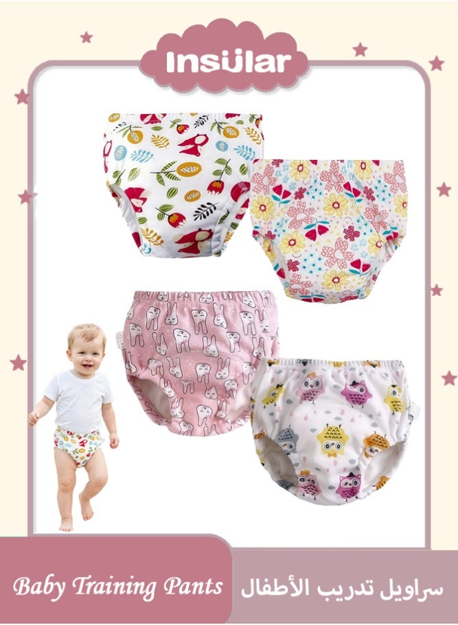 insular 4 Pack Potty Training Pants, Cotton Breathable Toddler Training Underwear with TPU Leakproof Layer for 1-3 Years, Reusable Toilet Learning Pants with Cute Patterns (Pink Rabbit, Eagle, Flower, Fox) - Image 1