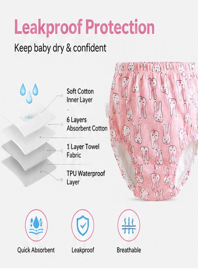 insular 4 Pack Potty Training Pants, Cotton Breathable Toddler Training Underwear with TPU Leakproof Layer for 1-3 Years, Reusable Toilet Learning Pants with Cute Patterns (Pink Rabbit, Eagle, Flower, Fox) - Image 3
