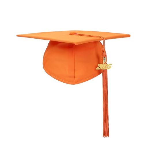 FtyFty Unisex Adult Matte Graduation Cap with Tassel Year Charm (Orange) - Image 1