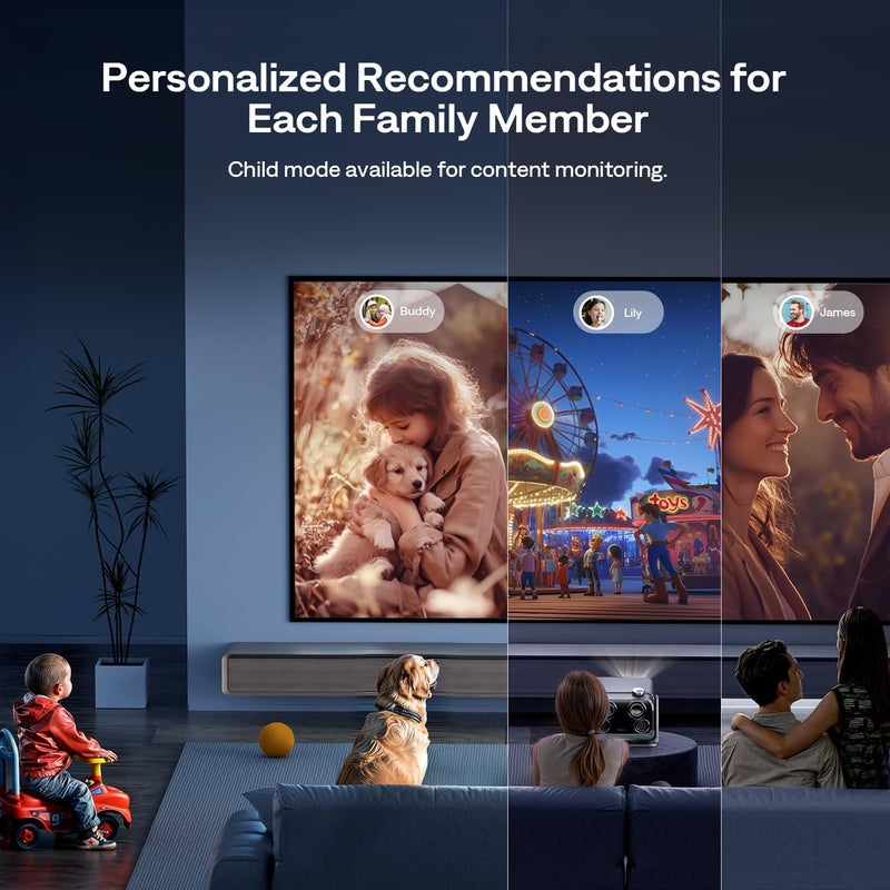 Aurzen جهاز عرض ذكي Aurzen BOOM mini مع Google TV وواي فاي وبلوتوث، التحكم الصوتي، وضع العائلة، صوت دولبي 20 واط، التركيز الفوري، يدعم 4K لعرض الأفلام لغرفة النوم/المنزل/الرياضات الخارجية الحية، أسود - Image 4