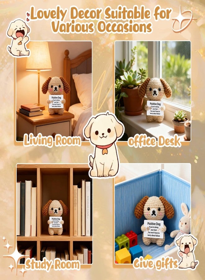 AICHPVOY Positive Crochet Animal Inspirational Gifts Emotional Support Desk Decor Encouragement Present Emotional Support Puppy, Handmade Crochet Gift, Positive Dog - Image 3