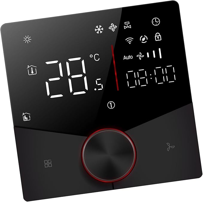 WiFi Thermostat Digital Display Touch Screen Programmable Energy Efficient 2 Tube Air Conditioner Temperature Controller for Home Office Use ABS Material (Black) Black - Image 2