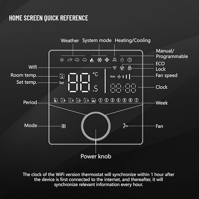 WiFi Thermostat Digital Display Touch Screen Programmable Energy Efficient 2 Tube Air Conditioner Temperature Controller for Home Office Use ABS Material (Black) Black - Image 5