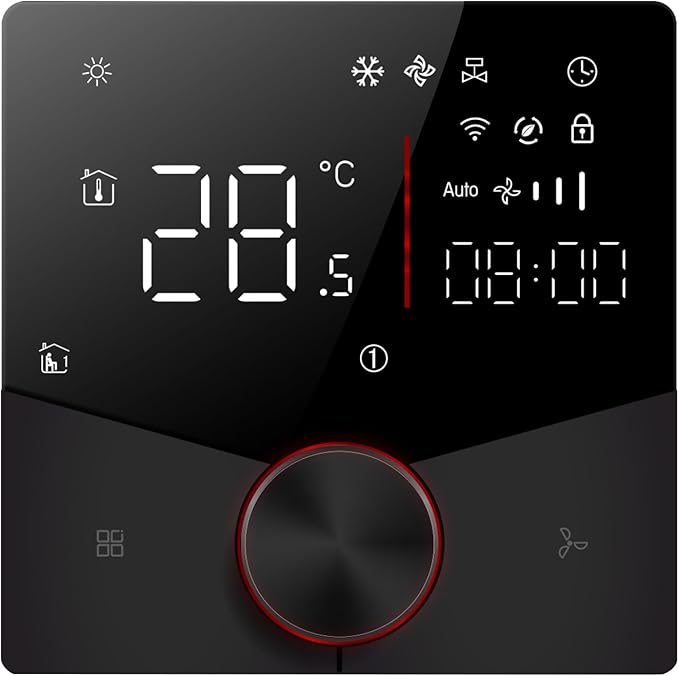 WiFi Thermostat Digital Display Touch Screen Programmable Energy Efficient 2 Tube Air Conditioner Temperature Controller for Home Office Use ABS Material (Black) Black - Image 1