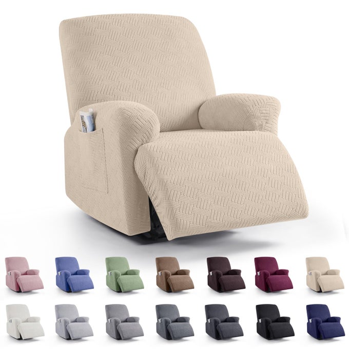 RECLINER COVERS STRETCH RECLINING CHAIR COVERS RECLINER SOFA SLIPCOVERS STRIPE JACQUARD RECLINER COUCH COVERS FURNITURE PROTECTOR COVERS FOR PET KID 1 SEATER VANILLA
