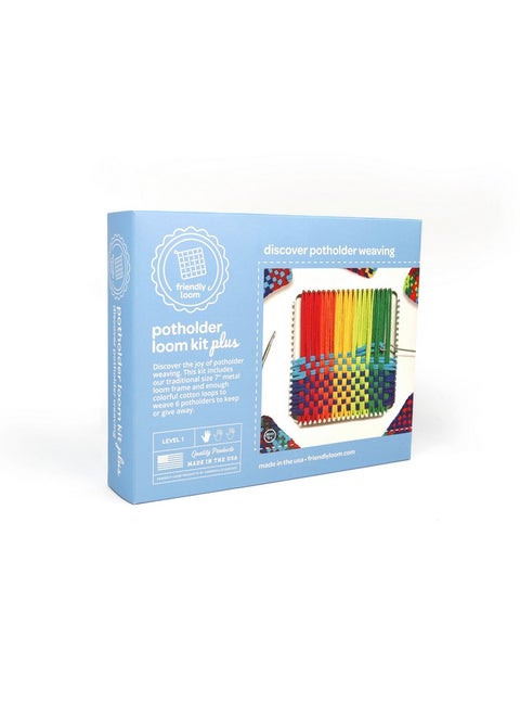 Friendly Loom 7” Traditional Potholder Plus Weaving Kit | Sturdy Metal Loom and Quality Cotton Weaving Loops in Rainbow Colors | Complete Kit to Weave 6 Functional Potholders | Made in The USA