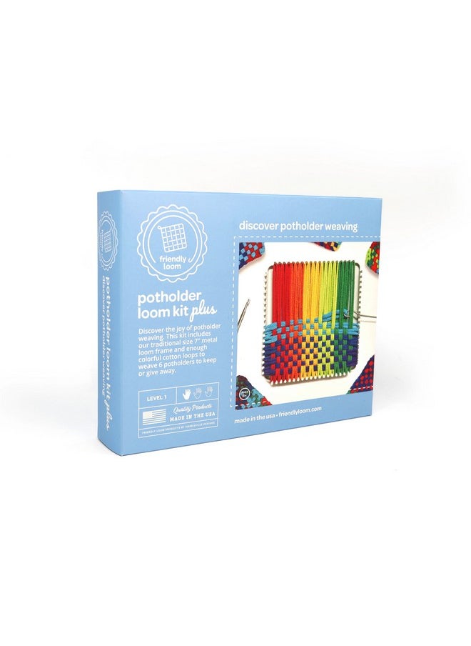 Harrisville Designs Friendly Loom 7” Traditional Potholder Plus Weaving Kit | Sturdy Metal Loom and Quality Cotton Weaving Loops in Rainbow Colors | Complete Kit to Weave 6 Functional Potholders | Made in The USA  - Image 1