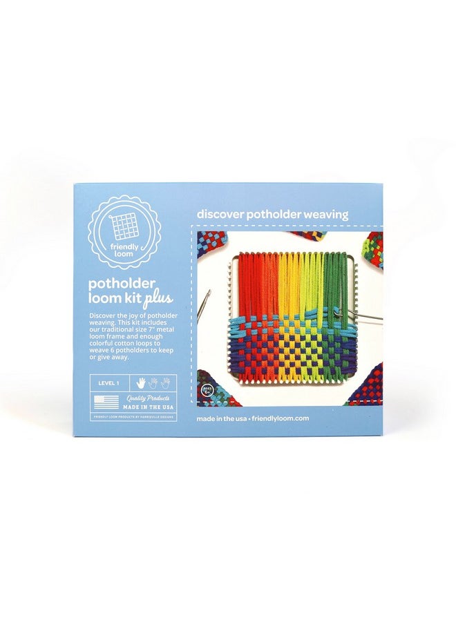 Harrisville Designs Friendly Loom 7” Traditional Potholder Plus Weaving Kit | Sturdy Metal Loom and Quality Cotton Weaving Loops in Rainbow Colors | Complete Kit to Weave 6 Functional Potholders | Made in The USA  - Image 2