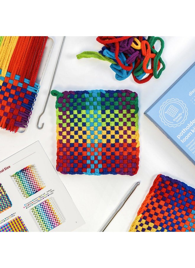 Harrisville Designs Friendly Loom 7” Traditional Potholder Plus Weaving Kit | Sturdy Metal Loom and Quality Cotton Weaving Loops in Rainbow Colors | Complete Kit to Weave 6 Functional Potholders | Made in The USA  - Image 4