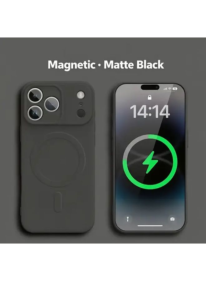 علبة هاتف مغناطيسية فائقة الرقة لجهاز iPhone 14 Pro، سطح مخملي غير لامع، تصميم يلف الهاتف بالكامل، متوافقة مع الشحن اللاسلكي، باللون الأسود - Image 2