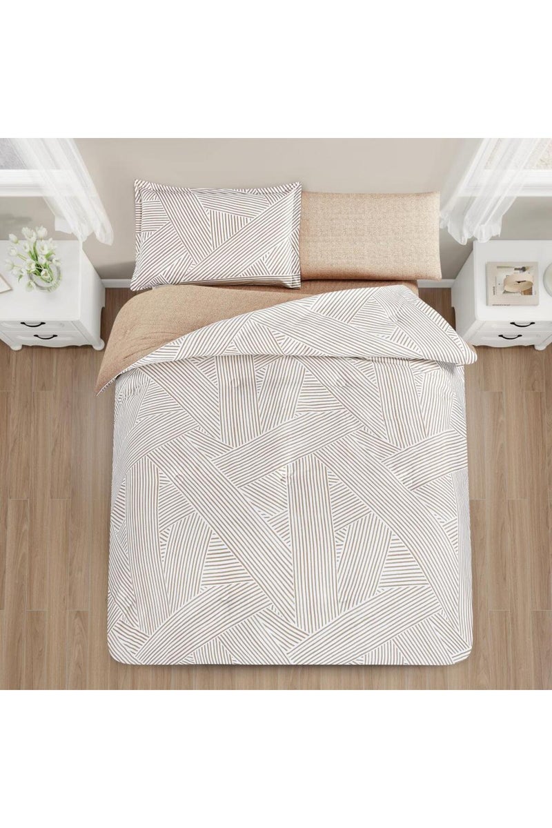 ميلين طقم مفرش سرير صيفي مفرد ونص قطن 100% - 4 قطع – يناسب سرير بمقاس 200x120 - نولين - كريمي - بيج غامق - Image 2