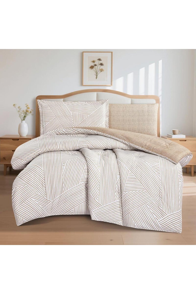 ميلين طقم مفرش سرير صيفي مفرد ونص قطن 100% - 4 قطع – يناسب سرير بمقاس 200x120 - نولين - كريمي - بيج غامق - Image 3