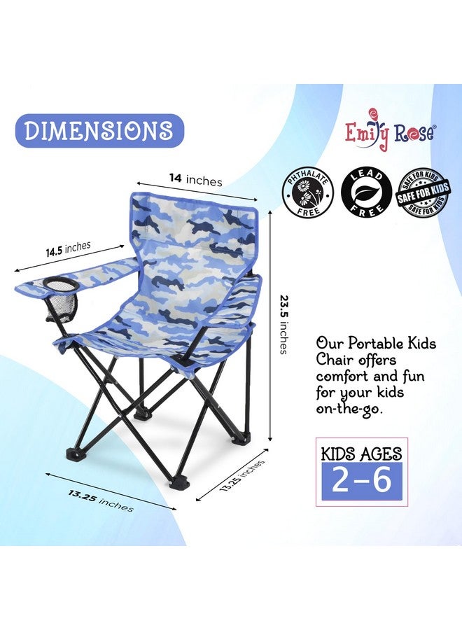 Emily Rose Kids Folding Chair | Beach Chair with Safety Lock- Camping Chair for Boys Girls Toddler with Cup Holder & Carry Case- Tailgate, Travel, Lawn- for Indoor & Outdoor (Blue Camo) - Image 2