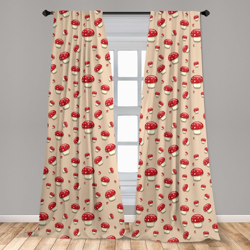 Ambesonne Ambesonne Mushroom Window Curtains Pack of 2  Woodland Themed Illustration of Spotted Toadstool Summer Season Forest Cartoon  Lightweight Set with Rod Pocket  4 Panels of - 28"" x 63""  Ivory Red - Image 3