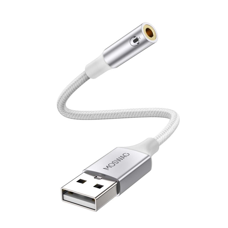 MOSWAG USB to 35mm Jack Audio AdapterUSB to Aux Cable with TRRS 4Pole MicSupported Computer Headphone Microphone AUX Adapter External Sound Card for Laptop PC PS4 PS5 065Feet20cm White - Image 2