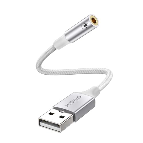 MOSWAG USB to 35mm Jack Audio AdapterUSB to Aux Cable with TRRS 4Pole MicSupported Computer Headphone Microphone AUX Adapter External Sound Card for Laptop PC PS4 PS5 065Feet20cm White - Image 1