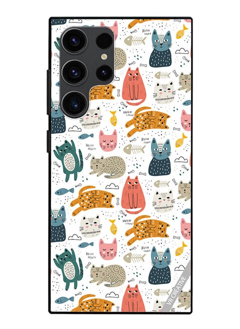Protective Case Cover For Samsung Galaxy S23 Ultra 5G Chilling Cat Pattern Design Multicolour