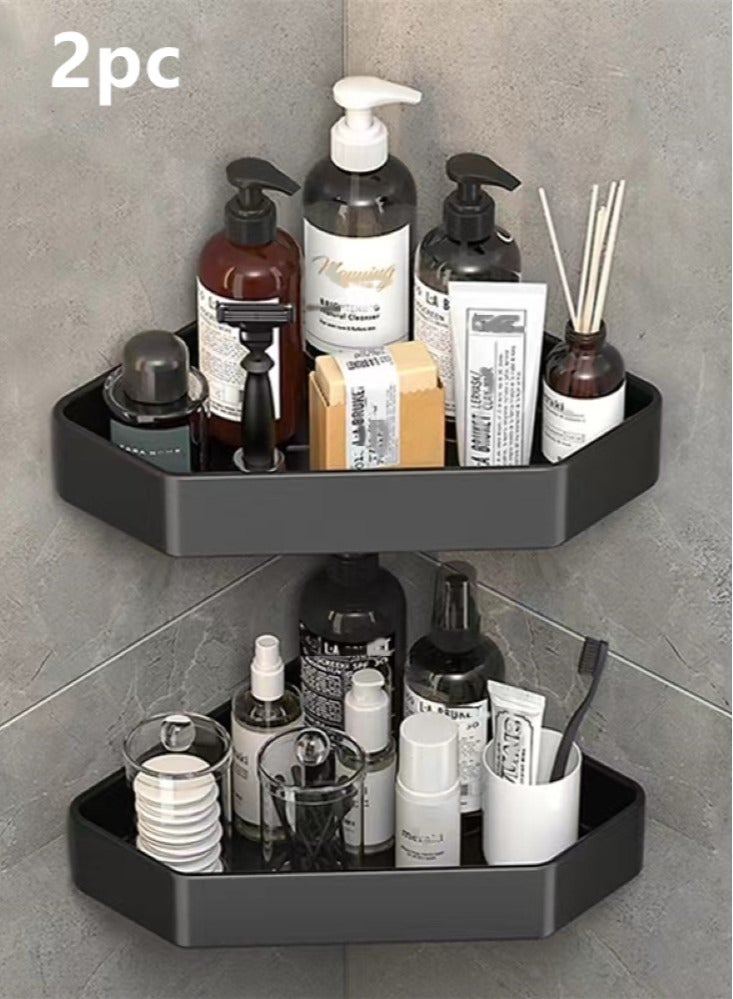 Kutis 2-Pieces Bathroom Shelf Shower Shampoo Soap Organizer Wall Mounts Storage Rack Aluminum Alloy Black 33x25x5.2 Centimeter - Image 1