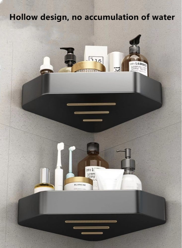 Kutis 2-Pieces Bathroom Shelf Shower Shampoo Soap Organizer Wall Mounts Storage Rack Aluminum Alloy Black 33x25x5.2 Centimeter - Image 5