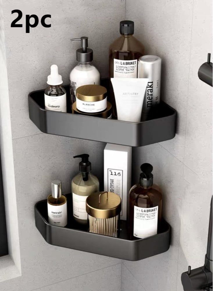 Kutis 2-Pieces Bathroom Shelf Shower Shampoo Soap Organizer Wall Mounts Storage Rack Aluminum Alloy Black 33x25x5.2 Centimeter - Image 2