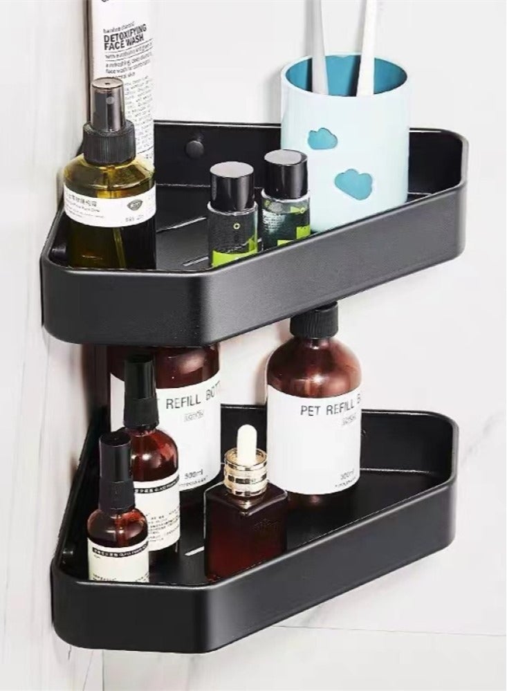 Kutis 2-Pieces Bathroom Shelf Shower Shampoo Soap Organizer Wall Mounts Storage Rack Aluminum Alloy Black 33x25x5.2 Centimeter - Image 4