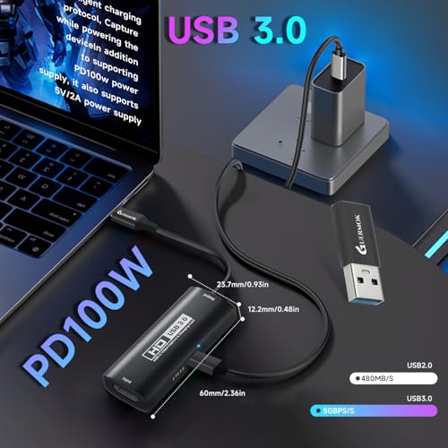 Guermok 4K USB3.0 Video Capture Card with PD 100W, 2K@30FPS or 1080P@60FPS HDMI to USB-A/C Capture Card for Streaming, Works with iPad Quest 3, Mac OS, Switch2/1 PS5/4, Xbox, Camera, Black - Image 3
