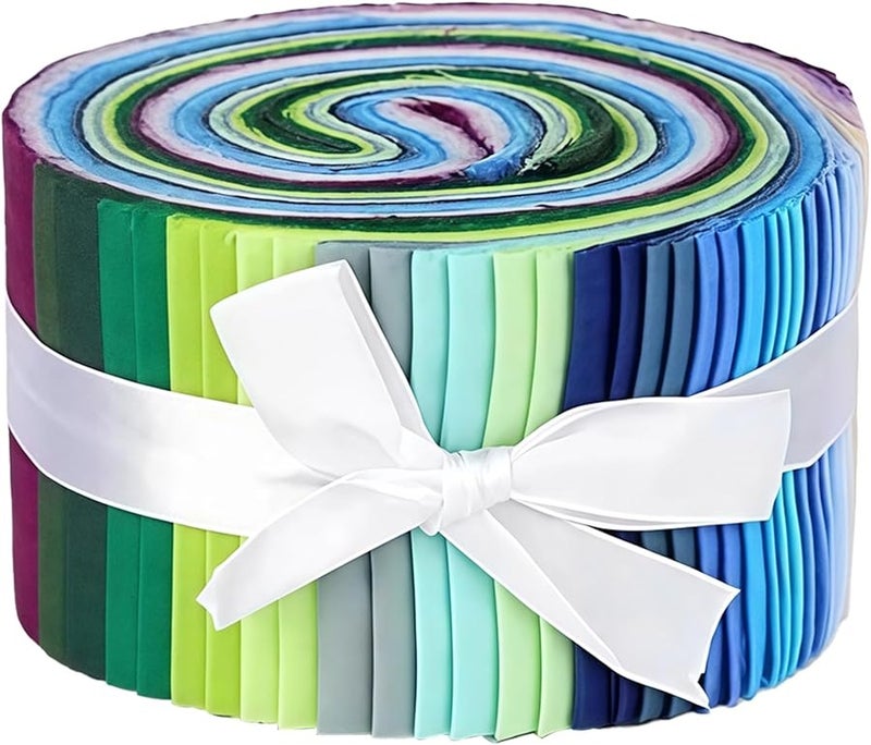 Cotton Fabric Strips 36 Pcs Blue Green Metallic Foil 6.25 X 39.37 Inches - Image 1