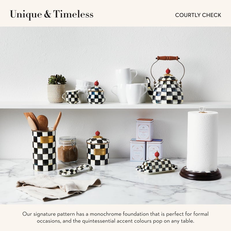 mackenzie childs MACKENZIE-CHILDS Medium Enamel Canister, Kitchen Storage Container for Flour and Sugar, 1.42 Liters, Black-and-White Courtly Check - Image 3