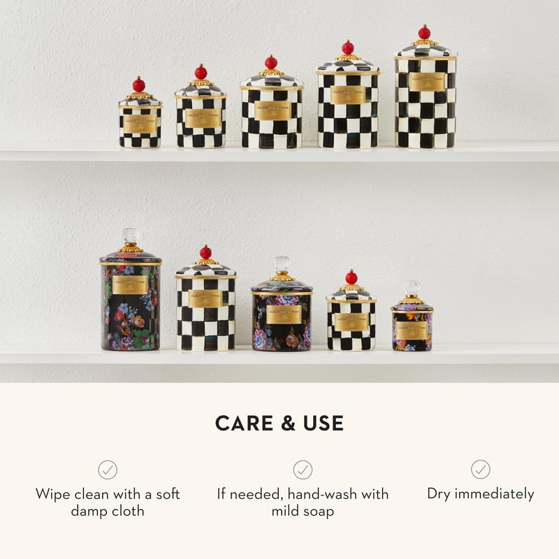 mackenzie childs MACKENZIE-CHILDS Medium Enamel Canister, Kitchen Storage Container for Flour and Sugar, 1.42 Liters, Black-and-White Courtly Check - Image 5