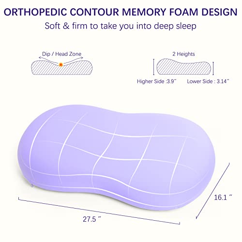 KEEPMOV Memory Foam Pillows - Cervical Neck Pillows for Pain Relief, Ergonomic Contour Pillow for Side Back Stomach Sleepers (Purple) - Image 5
