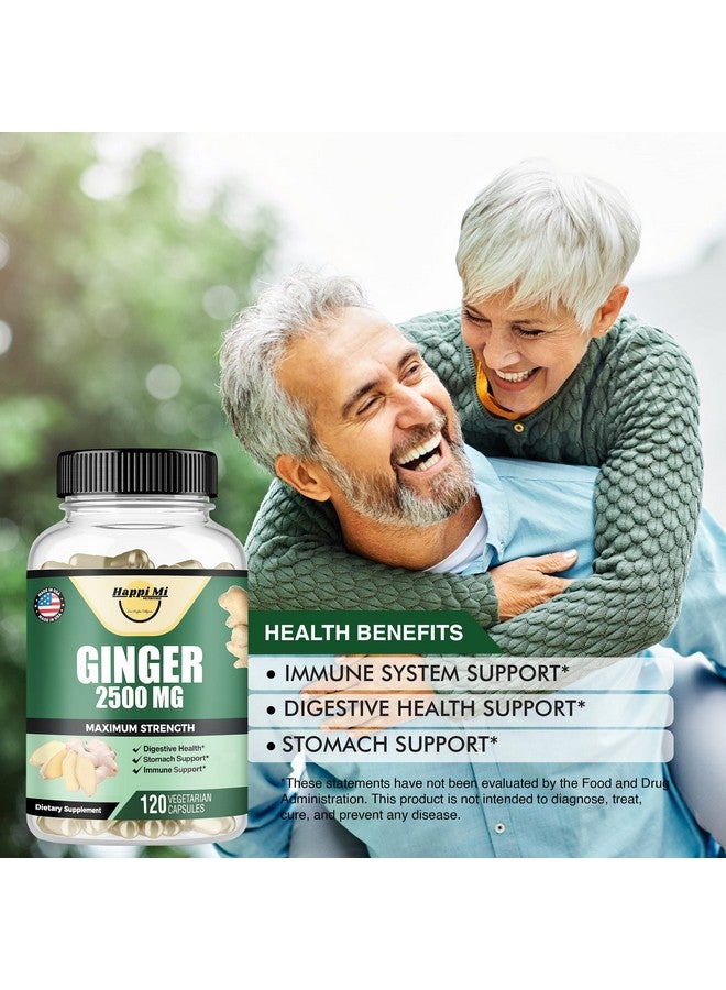 Happi Mi Nutrition Ginger Root Capsules Organic 2500Mg Ginger Capsule Ginger Supplement Ginger Powder Ginger Pills Digestive Health Support Immune Support Stomach Support 120 Veggie Capsules - Image 4