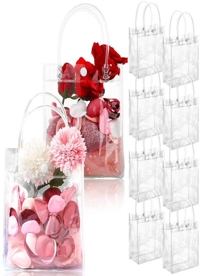 Saintrygo 50 Pcs Clear Gift Bags with Handles PVC Plastic Bags Bulk Gift Wrap Tote Transparent Reusable Goodie Bags for Wedding Baby Shower Shopping Birthday Party Favor(5.9 x 6.3 x 2.8 Inches) - Image 1