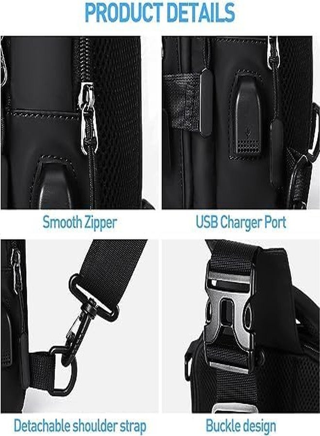 HELLYZ Men’s Crossbody Sling Backpack - Waterproof Sling Bag with USB Charging Port - Travel, Hiking, Gym, Picnic & Daily Use - Adjustable Reversible Strap - Lightweight & Durable - Image 5
