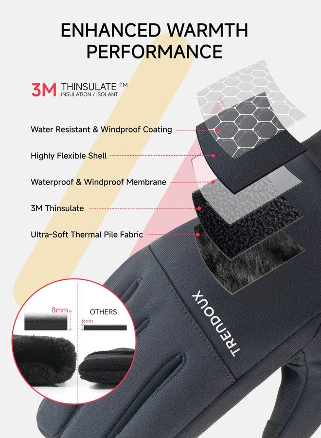 TRENDOUX Men’s Women’s Wind Water Proof Snowboarding Snowmobile Gloves Size Large, Thinsulate Lightweight Stretchy Athletic Finger Hands Warm Liner Gloves for Phone Texting Computer, Cozy Season Gift Unisex - Image 2