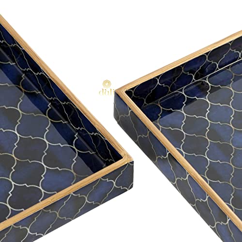 DULI Set of 2 MDF Wood Enamel Coated Multipurpose Trays| Serving Tray for Home & Dining Table | Multipurpose Tray | Water & Heat Resistant Durable| (10 * 10 & 12 * 12 Inches) (Navy Drops), Square - Image 5