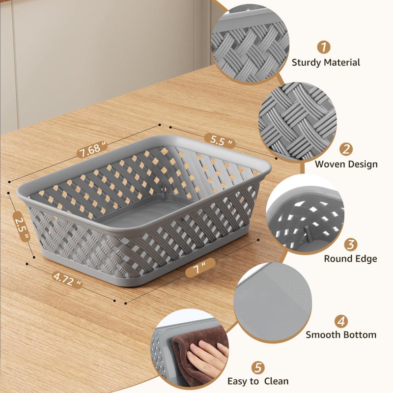 MaxGear Organization and Storage 3 Packs, Plastic Bins Organizer Bins, Woven Baskets for Storage, Plastic Baskets with Handles, Grey Basket for Organizing, Basket Organizer for Home and Office, Small - Image 2