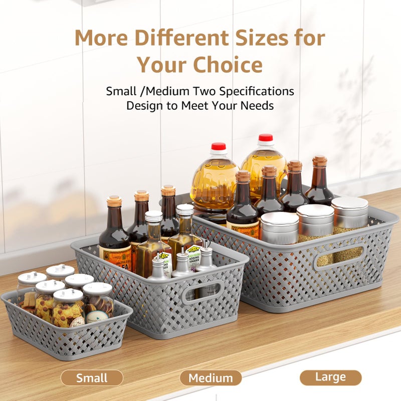 MaxGear Organization and Storage 3 Packs, Plastic Bins Organizer Bins, Woven Baskets for Storage, Plastic Baskets with Handles, Grey Basket for Organizing, Basket Organizer for Home and Office, Small - Image 4