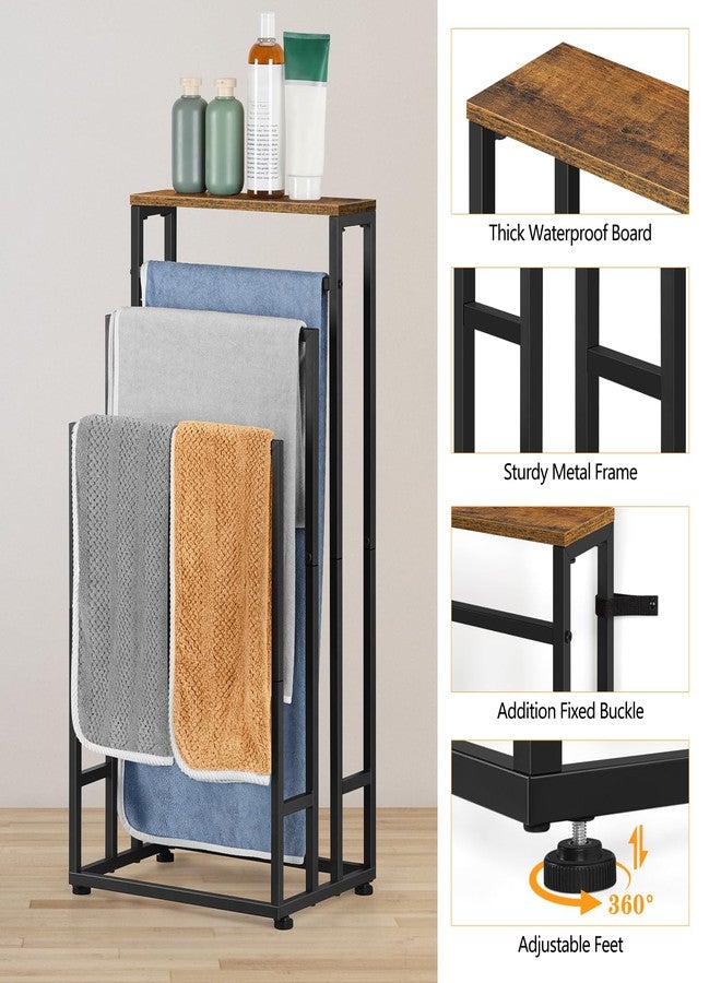 BTY Freestanding Towel Racks for Bathroom 3 Tier Towel Drying Rack Standing Towel Rack with Shelf Hand Towel Holder Stand for Bathroom Floor Dorm Laundry Room (Rustic Brown) - Image 4