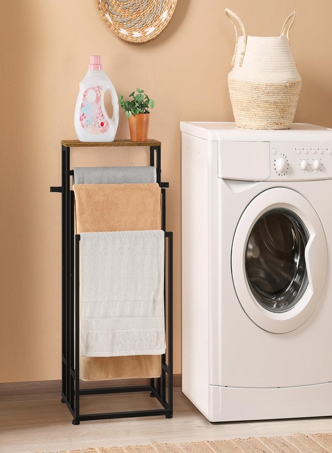 BTY Freestanding Towel Racks for Bathroom 3 Tier Towel Drying Rack Standing Towel Rack with Shelf Hand Towel Holder Stand for Bathroom Floor Dorm Laundry Room (Rustic Brown) - Image 5