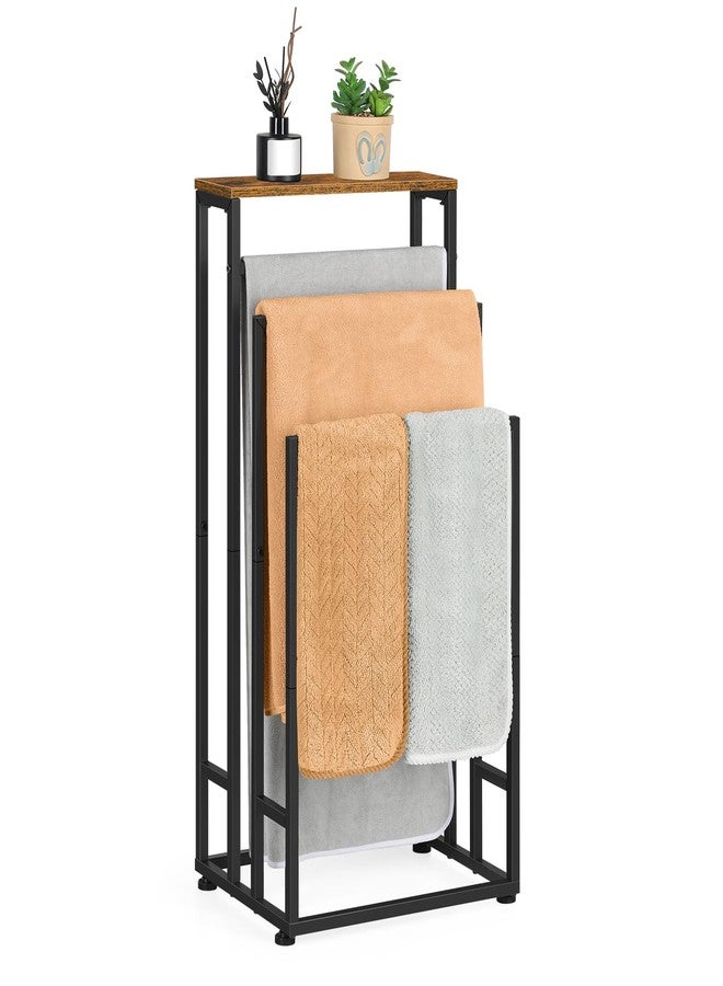 BTY Freestanding Towel Racks for Bathroom 3 Tier Towel Drying Rack Standing Towel Rack with Shelf Hand Towel Holder Stand for Bathroom Floor Dorm Laundry Room (Rustic Brown) - Image 1