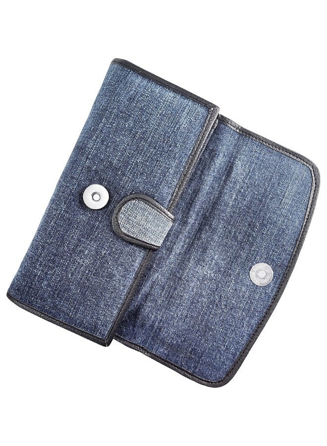 Bijoux De Ja Upcycling Blue Denim Trifold Large Capacity Long Wallet Wristlet Purse Clutch For Women (Dark) - Image 2